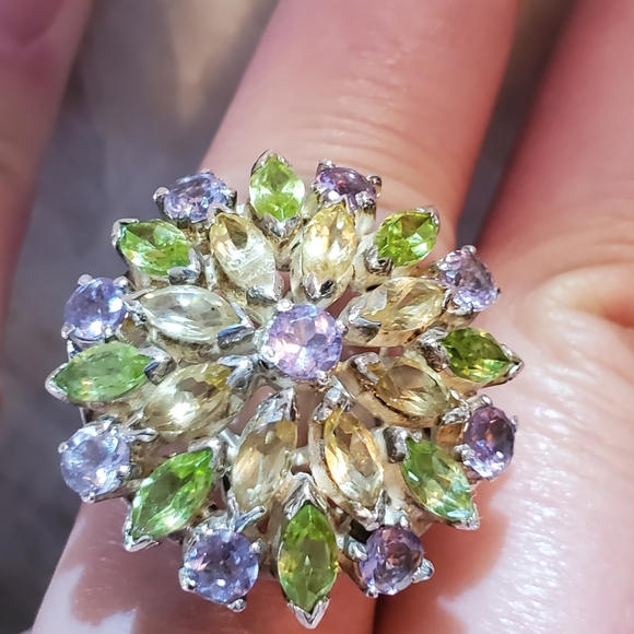 Huge ring citrine, green peridot, amethyst size 7 - Picture 3 of 11